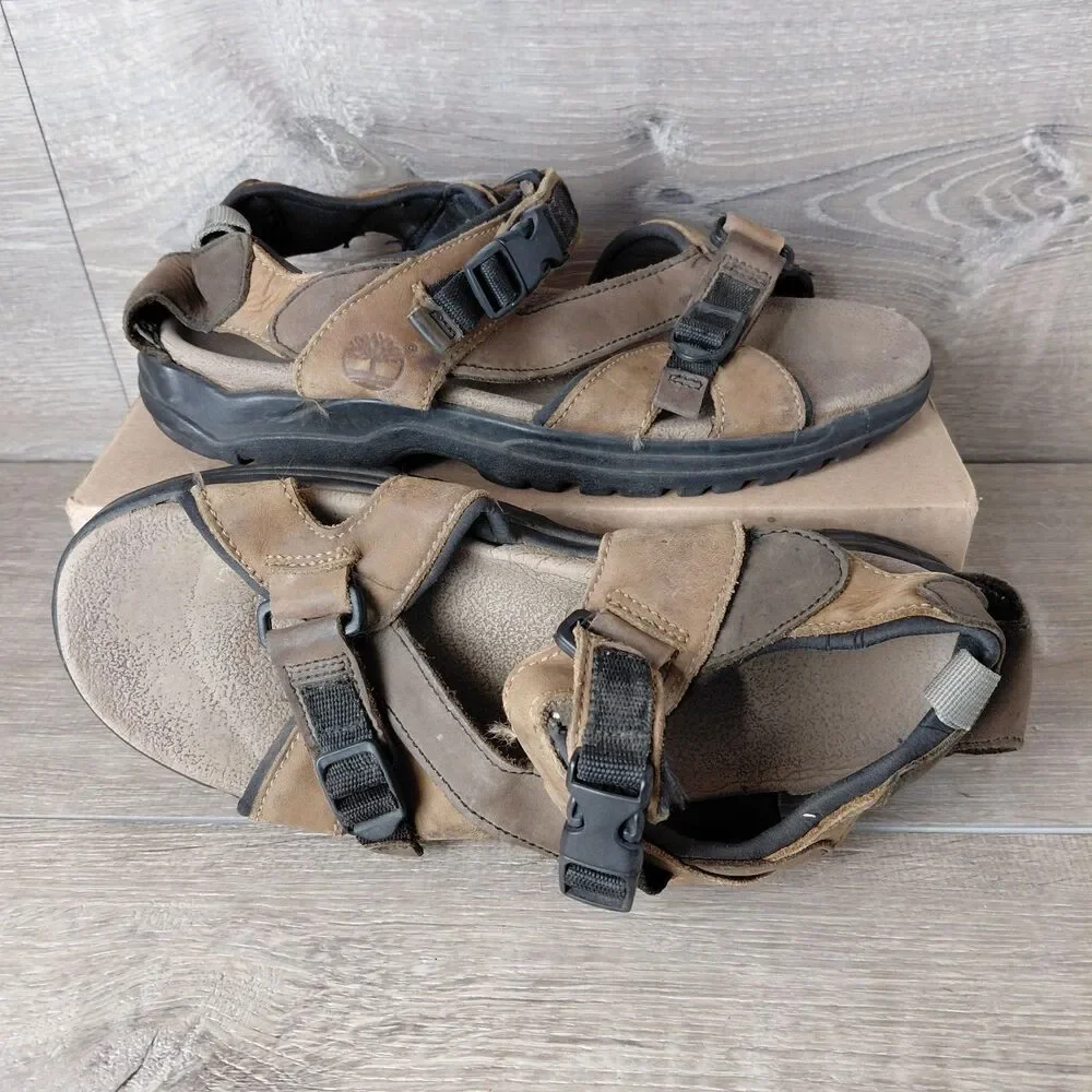 Timberland Sandals Mens 9 Brown Leather Trailway Outdoor Hiking Sport Beach Shoe